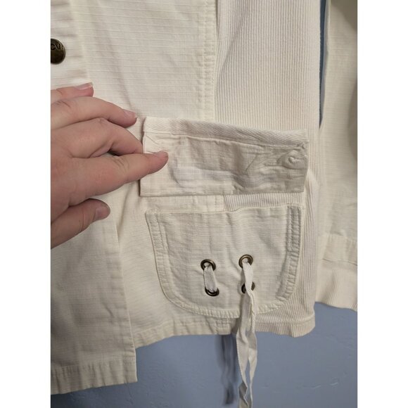 XCVI White Cotton Utility Blazer Jacket Pockets Drawstrings 2X Womens Casual - Picture 5 of 16